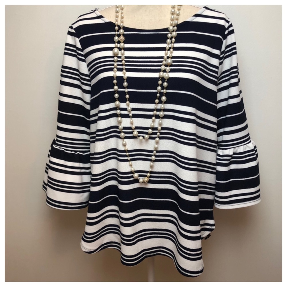 Green Envelope Blue & White 3/4 Bell Sleeve 1X